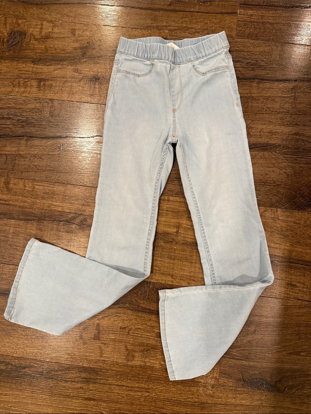 Girls Light Wash Stretch Jeans - Elastic Waist - Flared Leg